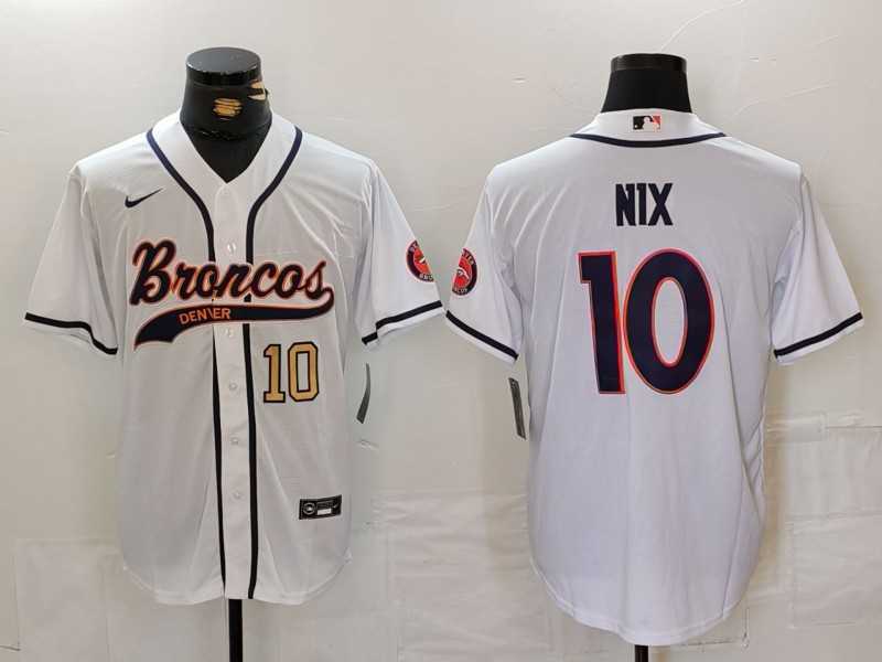 Men%27s Denver Broncos #10 Bo Nix Number White Cool Base Stitched Baseball Jersey->denver broncos->NFL Jersey